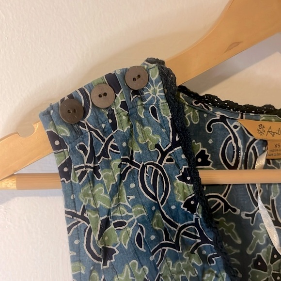 NWOT April Cornell 100% Cotton Scandinavian Floral Blue & Green Jumpsuit Sz XS - Picture 5 of 9